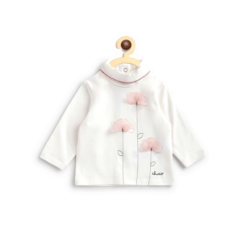 Knitted T-Shirt With Pink Flower Applique image number 0